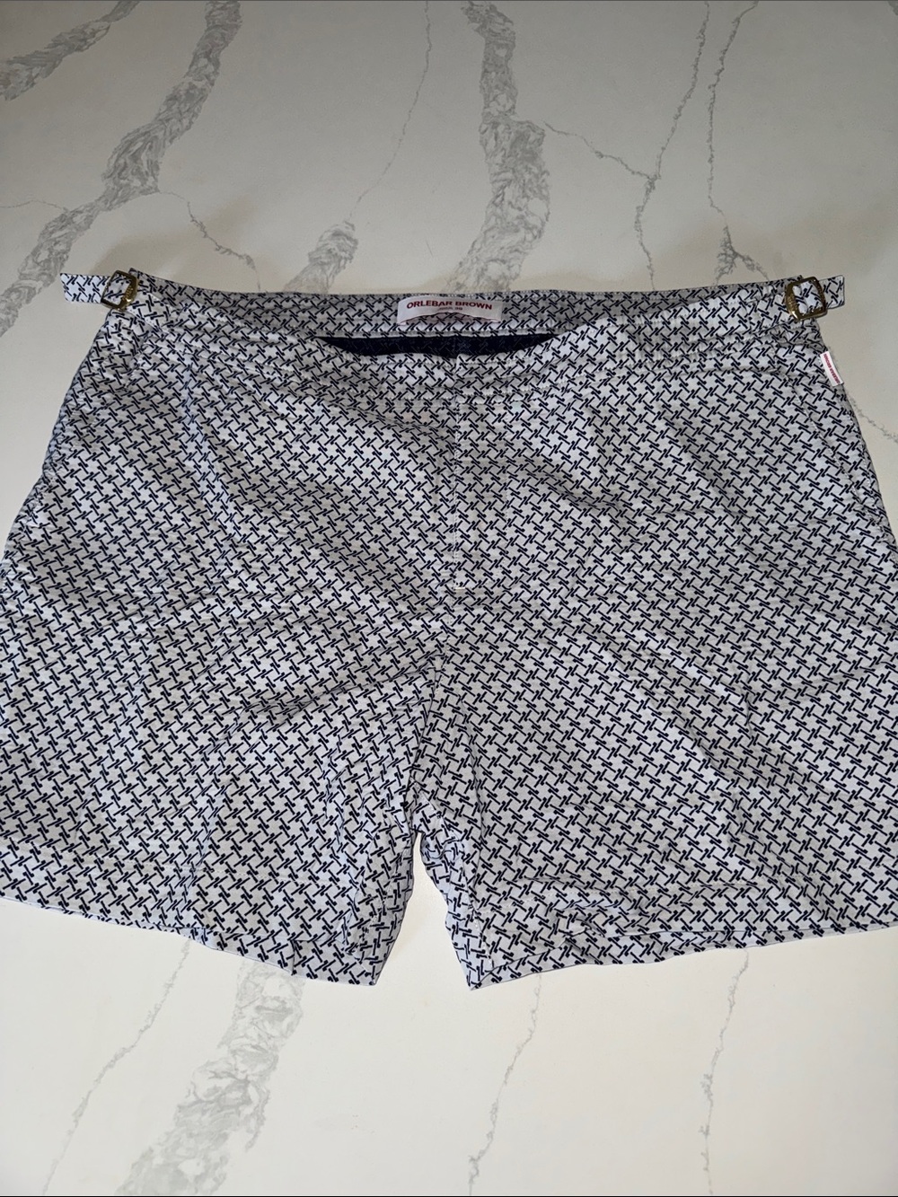 Orlebar Brown White and Navy Micro-Anchor Swim Trunks